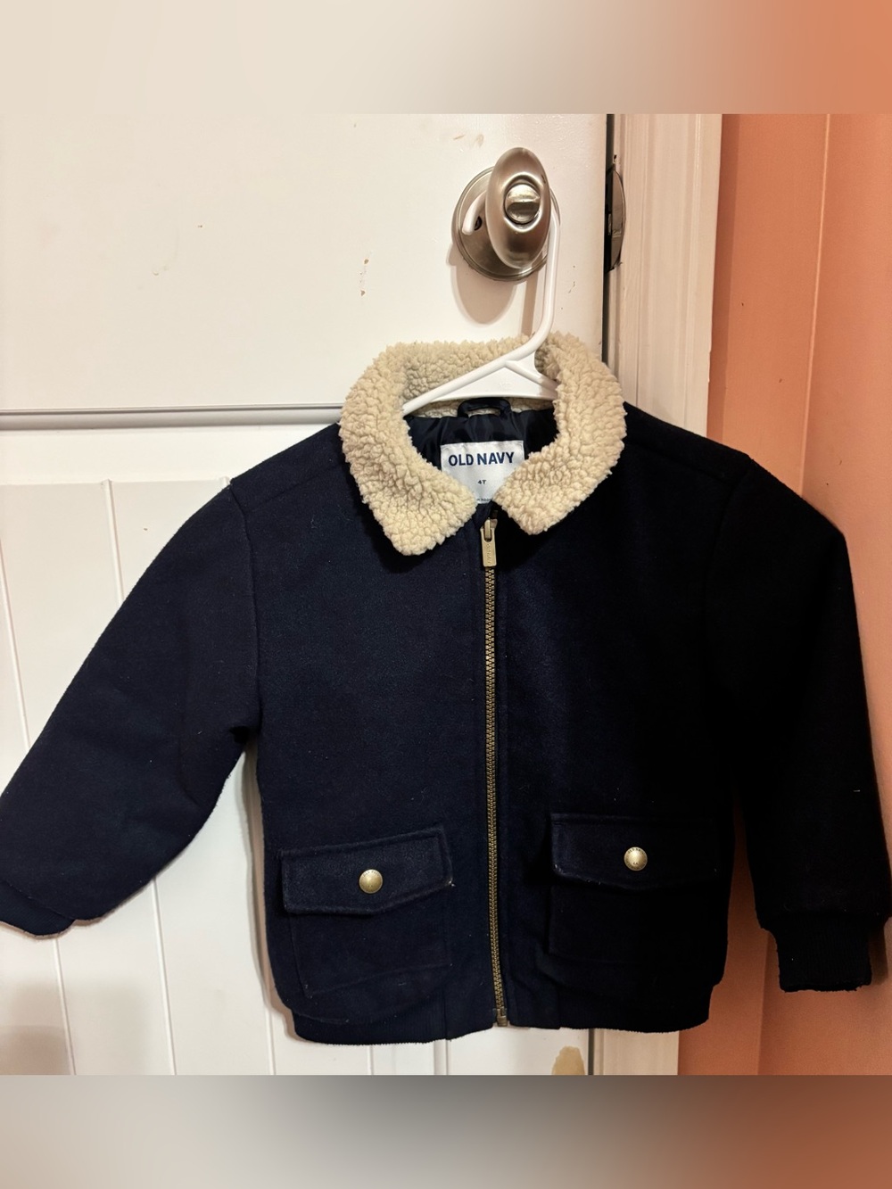 Old Navy Navy Kids Pea Coat with Cream Sherpa Collar
